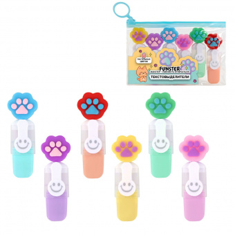 Набор текстовыделителей с топперами  "Лапки", 6 ПАСТЕЛЬНЫХ ЦВЕТОВ, FUNSTER