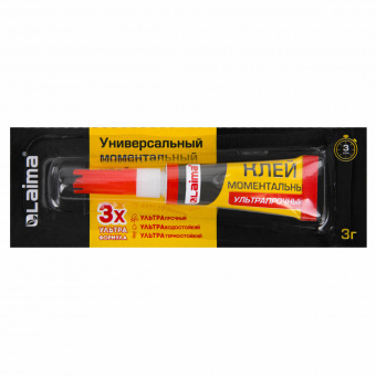Клей моментальный (суперклей) LAIMA, 3 г, УЛЬТРАПРОЧНЫЙ