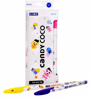 Ручка шариковая Linc CANDY COCO синяя 0,6 мм, ассорти круглый корпус, игольчатый наконечник