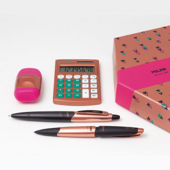 Набор подарочный Milan «Copper» (калькулятор, ластик-точилка, механический карандаш и ручка)