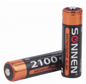 Батарейки аккумуляторные Ni-Mh пальчиковые КОМПЛЕКТ 2 шт., АА (HR6) 2100 mAh, SONNEN
