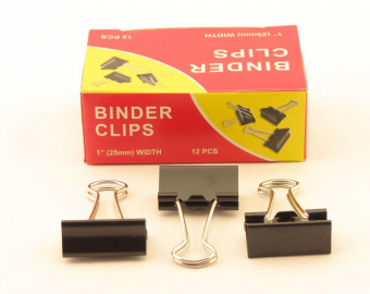 Зажимы для бумаг 25мм черные, 12 шт Binder clips