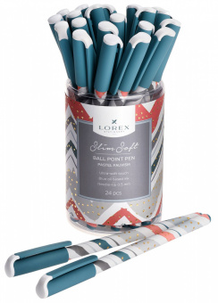 Ручка масляная LOREX PASTEL FAUVISM SLIM SOFT синяя 0,5 мм, ассорти круглый корпус, покрытие ultra-soft touch, игольчатый наконечник