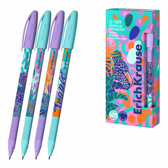 Ручка шариковая ErichKrause U-109 Stick&Grip Tropical 1.0, Ultra Glide Technology, цвет чернил синий