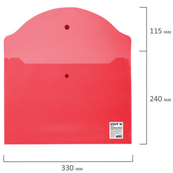 Папка-конверт с кнопкой STAFF, А4, до 100 листов, прозрачная, красная, 0,12 мм