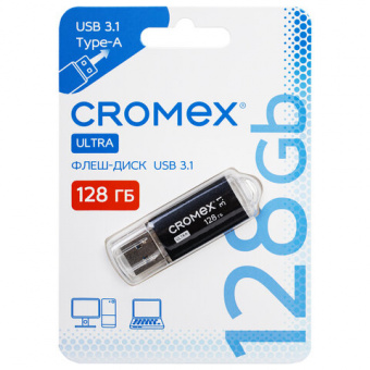 Флэш диск 128GB  CROMEX (КРОМЕКС) Ultra USB 3.1, металлический корпус, черный