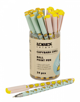 Ручка маслян. LOREX KIDS CAPYBARA CHILL Slim Soft синий 0,5 мм ассорти кругл. корп. ultra-soft touch игольчатый наконечник