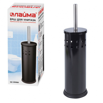 Ерш для унитаза ЛАЙМА, с подставкой, черный, глянцевый