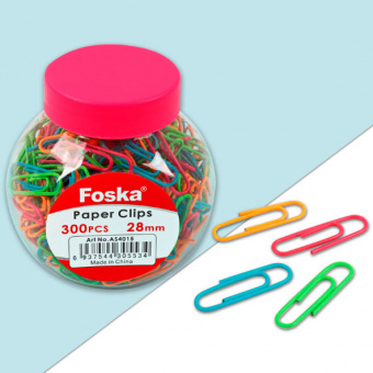 Скрепки Foska, 28 мм, 300 шт., цветные