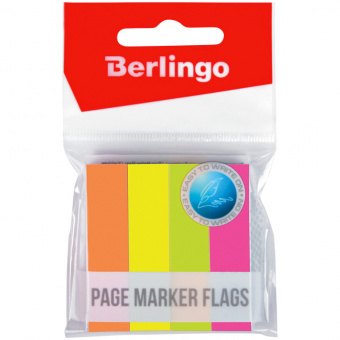 Закладки-флажки самоклеящиеся Berlingo, бумажные, 50 × 12 мм, 4 × 100 шт., неон