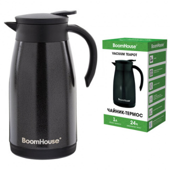 Чайник-термос 1,0л, нержавеющая сталь AISI304, черный, BOOMHOUS