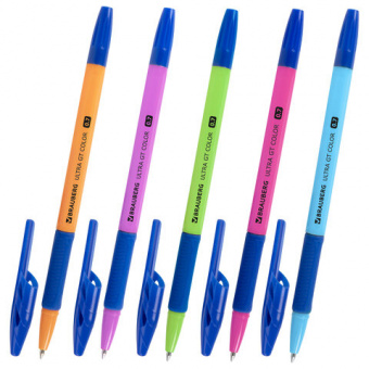 Ручка шариковая с грипом BRAUBERG «ULTRA GT COLOR», СИНЯЯ, корпус ассорти, линия 0,35 мм