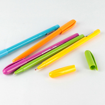 Ручка шариковая, синий стержень, корпус цветной