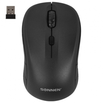 Мышь беспроводная SONNEN V-111, USB, 800/1200/1600 dpi, 4 кнопки, оптическая, черная, артикул. 513518 Мышь беспроводная SONNEN V-111, USB, 800/1200/1600 dpi, 4 кнопки, оптическая, черная