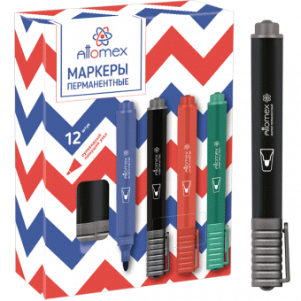 Маркер перманентный "Attomex" круглый корпус, пулевидный наконечник, ширина линии 3 мм, черный