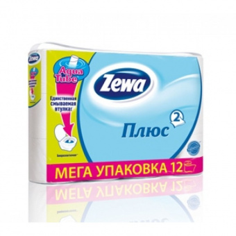 Туалетная бумага Zewa «Plus», 2-х слойная, 12 шт., белая