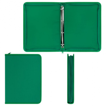 Папка объемная на молнии  на 4 кольца, корешок 35мм, формат А4, BRAUBERG PIXEL, темно-зеленая, пластик 700мкм