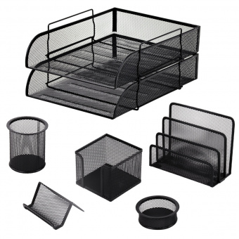 Настольный набор из металла BRAUBERG "Germanium", 7 предметов, черный