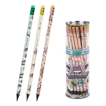 Карандаш чернографитный с принтом МИЛЫЕ КОТЫ, 1 шт., HB, ластик, ассорти, BRAUBERG