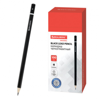 Карандаш чернографитный BRAUBERG, 1 шт., «Touch line», Н, корпус черный, заточенный