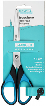Ножницы Stanger 180 мм черно-бирюзовые, ручки пластиковые с резиновыми вставками