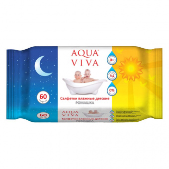 Салфетки влажные Aqua Viva, 60 шт, детские, ромашка