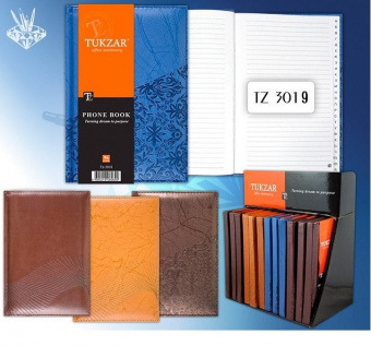 Телефонная книга 96л, 180х103 лин., алф. вырубка, кожзам с термотиснением ,4 цвета ассорти