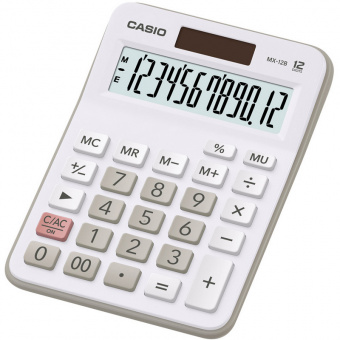Калькулятор настольный Casio MX-12B-WE, компактный, 12 разрядов, двойное питание, белый