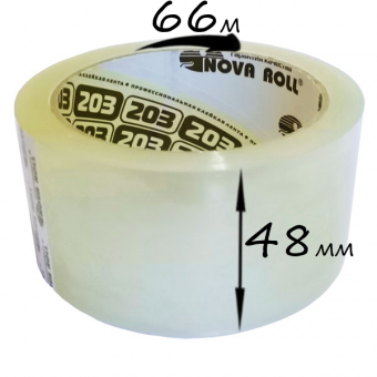 Скотч упаковочный «Nova Roll 203», 48 мм × 66 м, прозрачный, 40 мкм