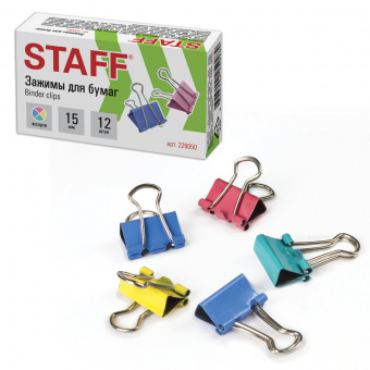 Зажимы 15мм КОМПЛЕКТ 12шт  STAFF металл., цветные