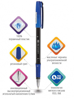 Ручка шариковая масляная с грипом BRAUBERG «i-Rite GT PRO», СИНЯЯ, корпус тонирированный черный, узел 0,4 мм