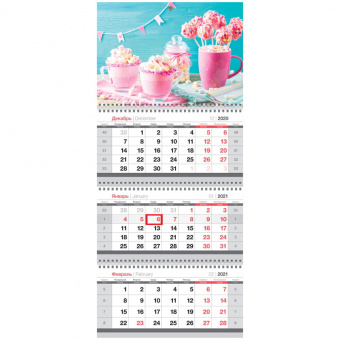 Календарь квартальный OfficeSpace Mini на 2021 год "Marshmallow", с бегунком