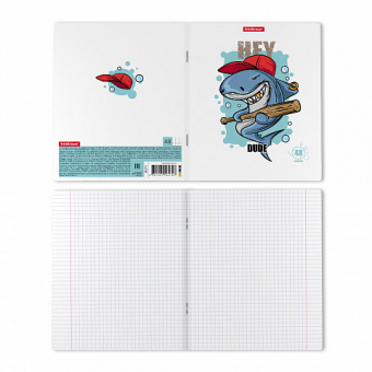 Тетрадь общая ученическая ErichKrause Crazy Shark, 48 листов, клетка, выборочный УФ-лак_MIX-PACK