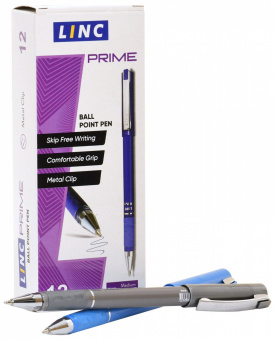 Ручка шариковая Linc Prime синяя 1 мм, ассорти круглый корпус, грип