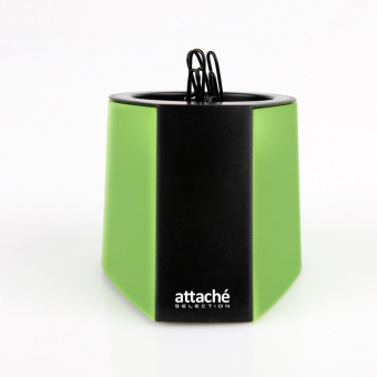 Скрепочница магнитная Attache Selection с 50 скрепками, пластик, черный, зеленый