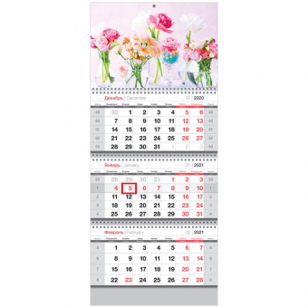 Календарь квартальный OfficeSpace Standard на 2021 год "Вальс роз", с бегунком