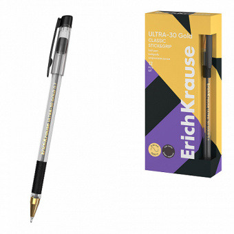 Ручка шариковая ErichKrause ULTRA-30 Gold Stick&Grip Classic 0.7, Super Glide Technology, цвет чернил черный