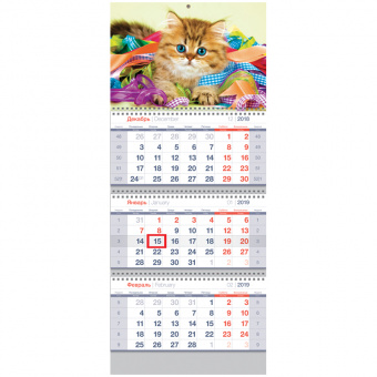 Календарь настенный квартальный на 2019 год OfficeSpace «Standart» Котенок с клубочком