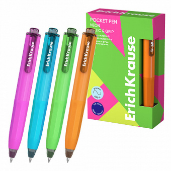 Ручка шариковая автоматическая ErichKrause Poсket Pen Matic&Grip Neon 0.5, цвет чернил синий