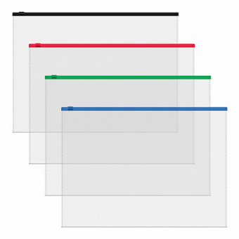 Папка на молнии A4 (Zip-пакет) ErichKrause Fizzy Clear c цветной молнией, прозрачный, ассорти