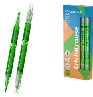 Двухсторонний текстовыделитель с кистью ErichKrause Visioline V-16 Brush Neon, цвет чернил зеленый
