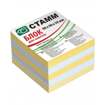 Блок для записей непроклеенный СТАММ, куб 9 × 9 × 5 см, белый и желтый