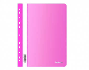Папка-скоросшиватель Berlingo "Neon", А4, пластиковая, перфорированная, 180 мкм, неоновая розовая