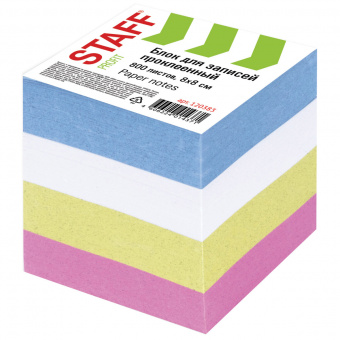 Блок для записей STAFF, проклеенный, куб 8х8 см, 800 листов, цветной, чередование с белым