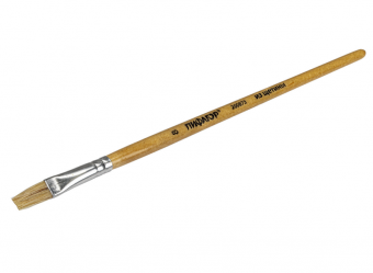 Кисть ПИФАГОР, ЩЕТИНА, плоская, № 8, деревянная лакированная ручка, пакет с подвесом