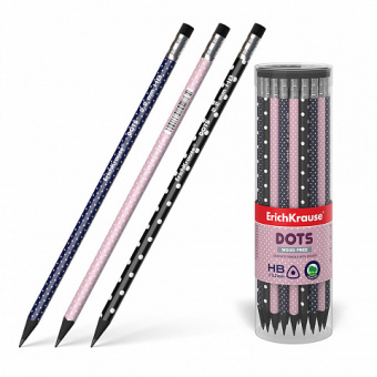 Карандаш чернографитный пластиковый ErichKrause Dots, трехгранный, с ластиком, HB