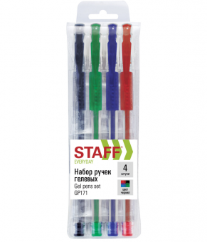 Набор гелевых ручек STAFF "Everyday" резин. держатель, 4 цвета, 0,5мм