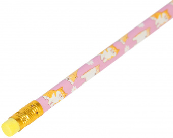 Карандаш чернографитный деревянный LOREX KIDS V-TYPE SHIBA BAND НВ с ластиком, заточенный, трехгранный, принт на корпусе, тубус