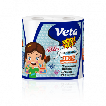 Туалетная бумага "VETA POP Art Kids" двухслойная, на втулке, 1*4 рул  