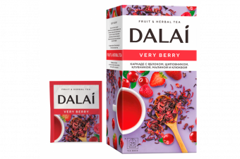 Чайный напиток "DALAI" (25 конв.) Very berry травян, каркаде с плодами клубники,малины, клюквы (Вери берри)